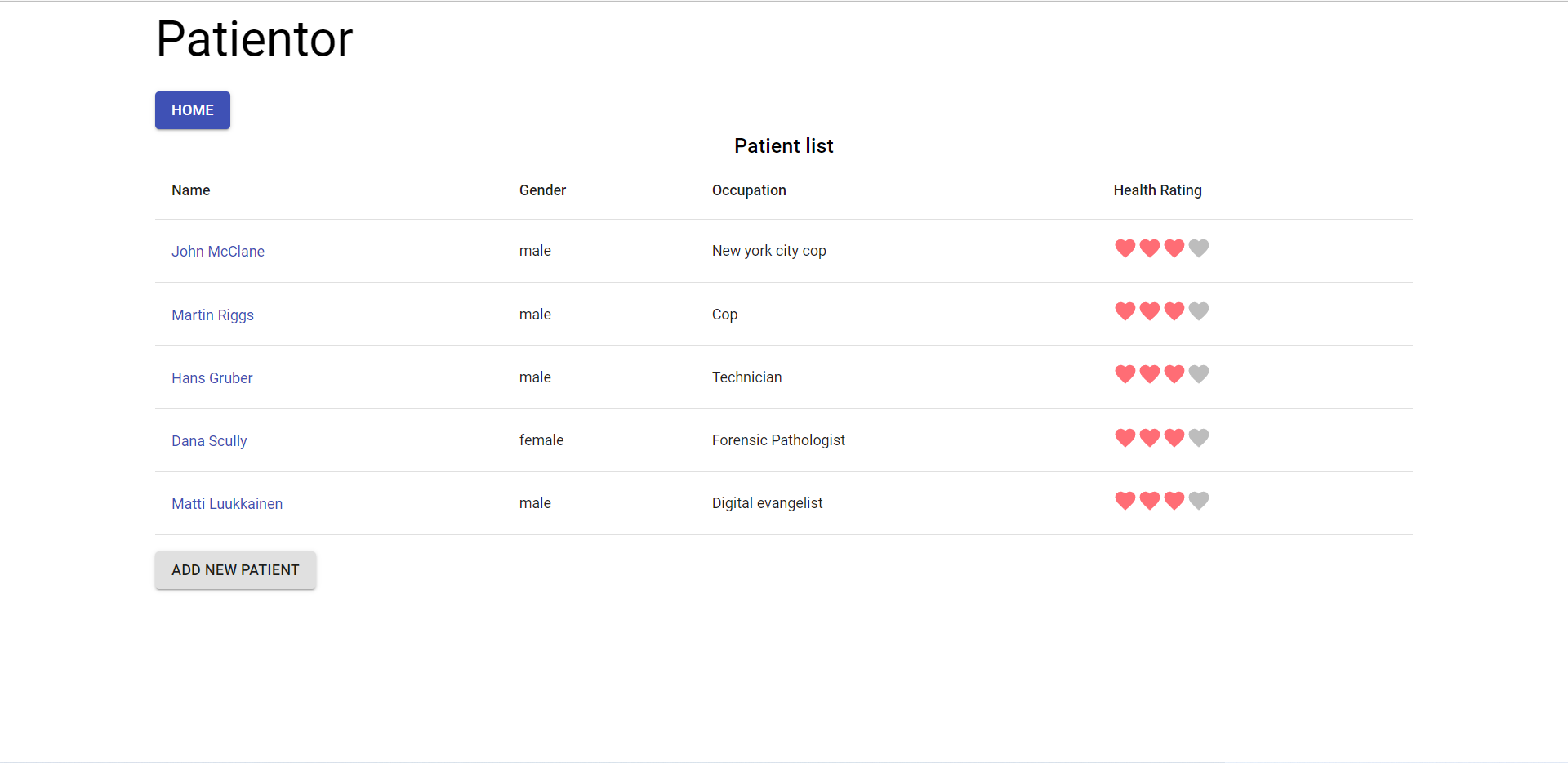 Screenshot of the Patientor.
